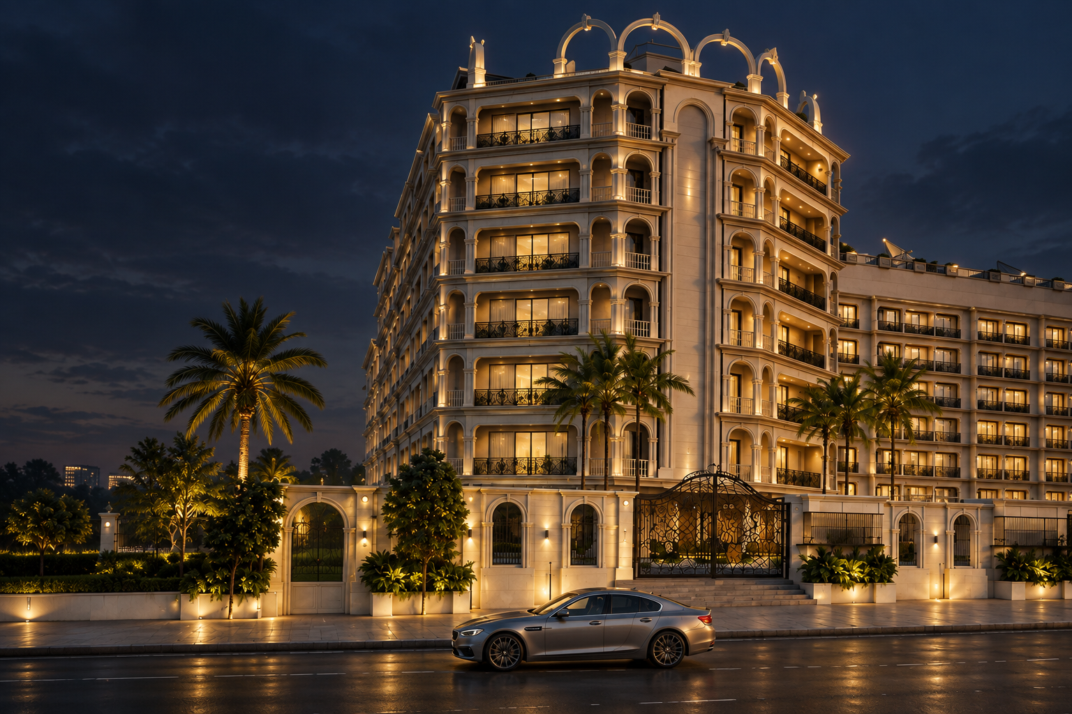 Shreeya Vista Homes outside view showcasing grennery night life of vista homes